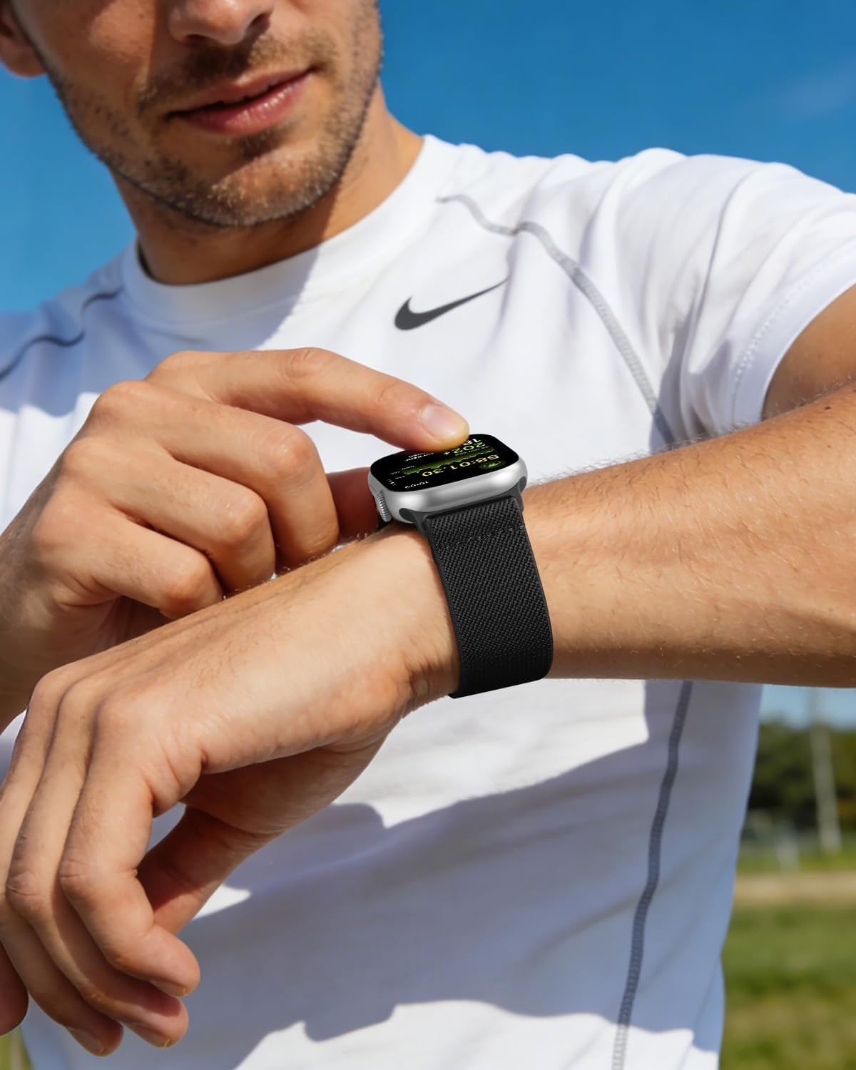 Nylon Stretch Band for Apple Watch 44mm 45mm with Magnetic Clasp – Soft & Elasti