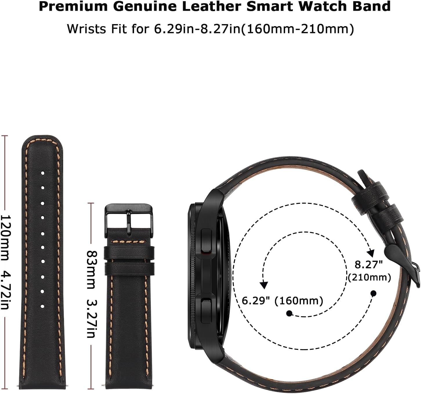 Leather Band for Galaxy Watch 6 Classic 43mm, 47mm, Genuine Leather Strap