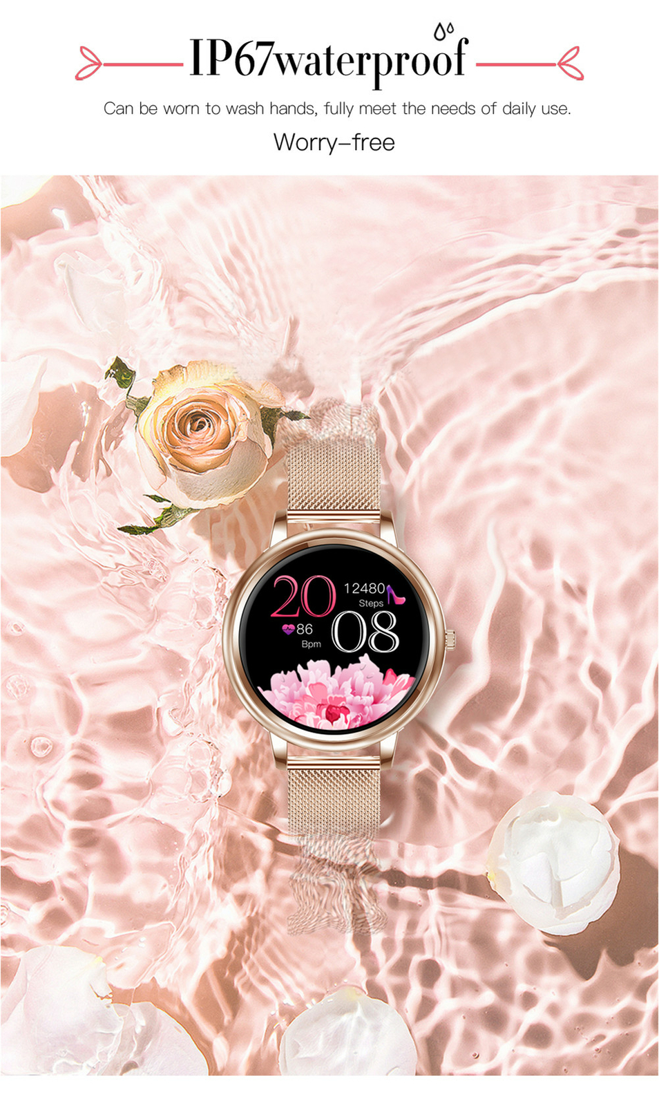 Women Smart Watches Stainless Steel Sleep Tracker Bluetooth Call Reminder