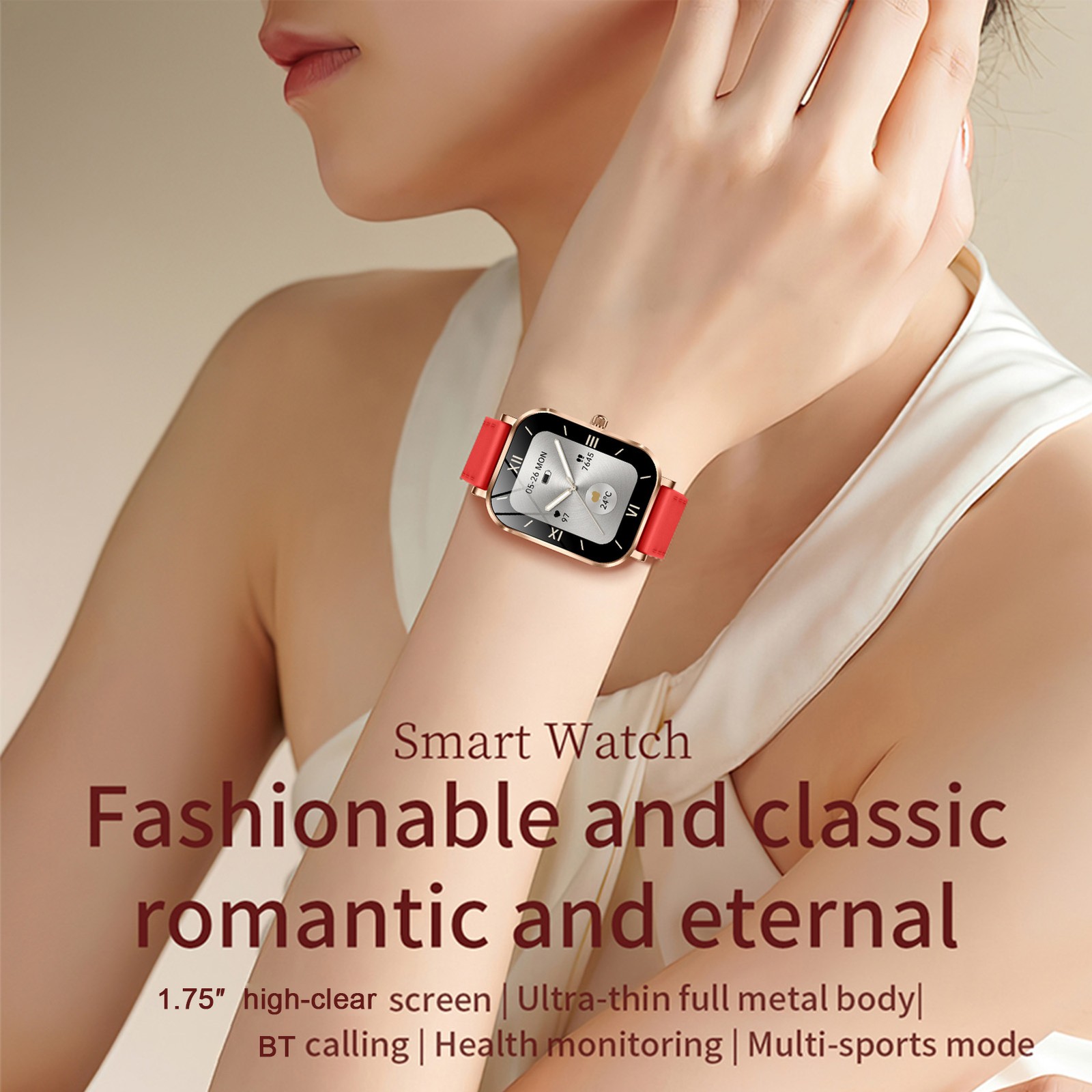 Women’s Smart Sports Watch With Metal Body 1.75 Display Support BT Calls H SRTI