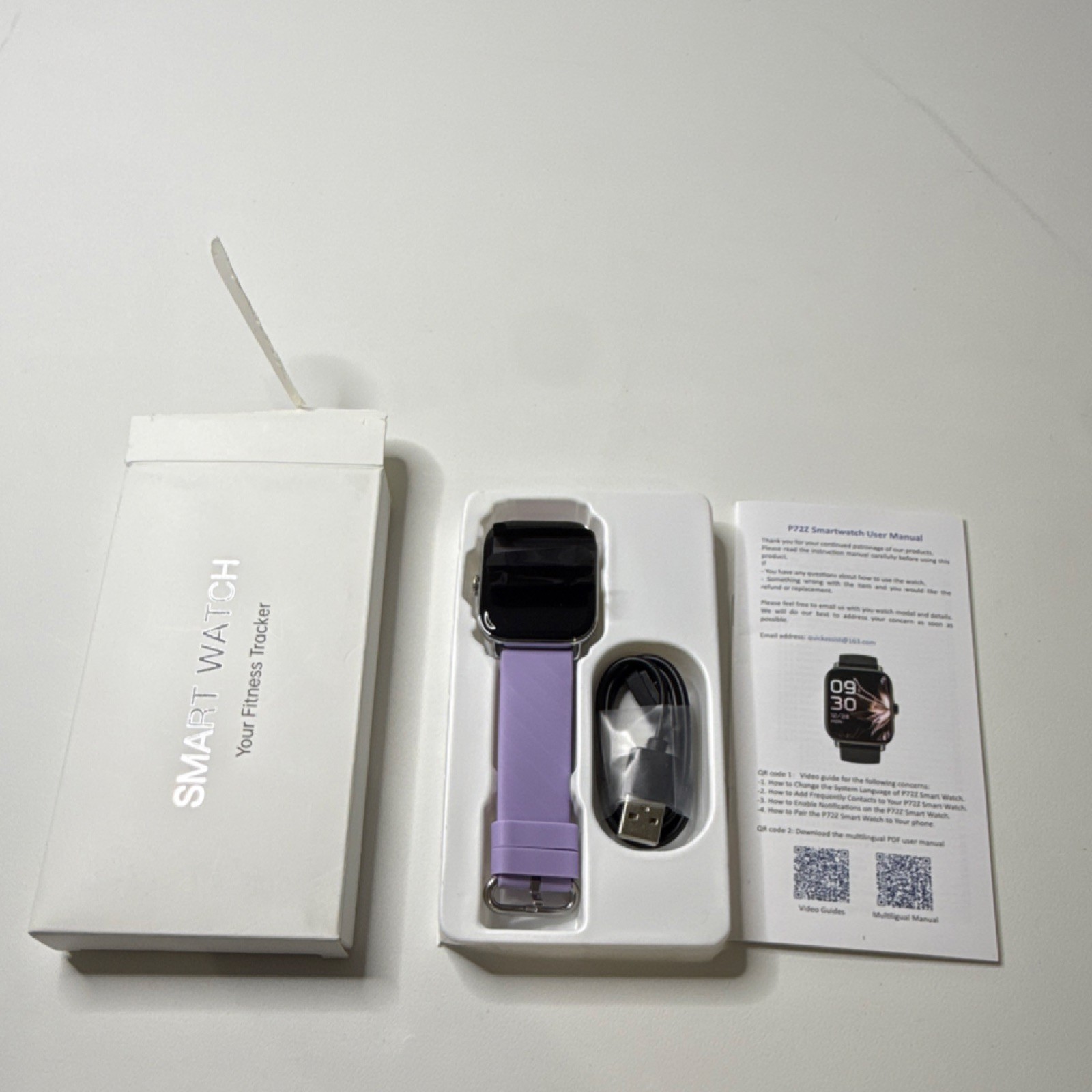 P7Z Smart Watch Fitness Tracker Purple Silicone Band 1.69″ Display Android iOS