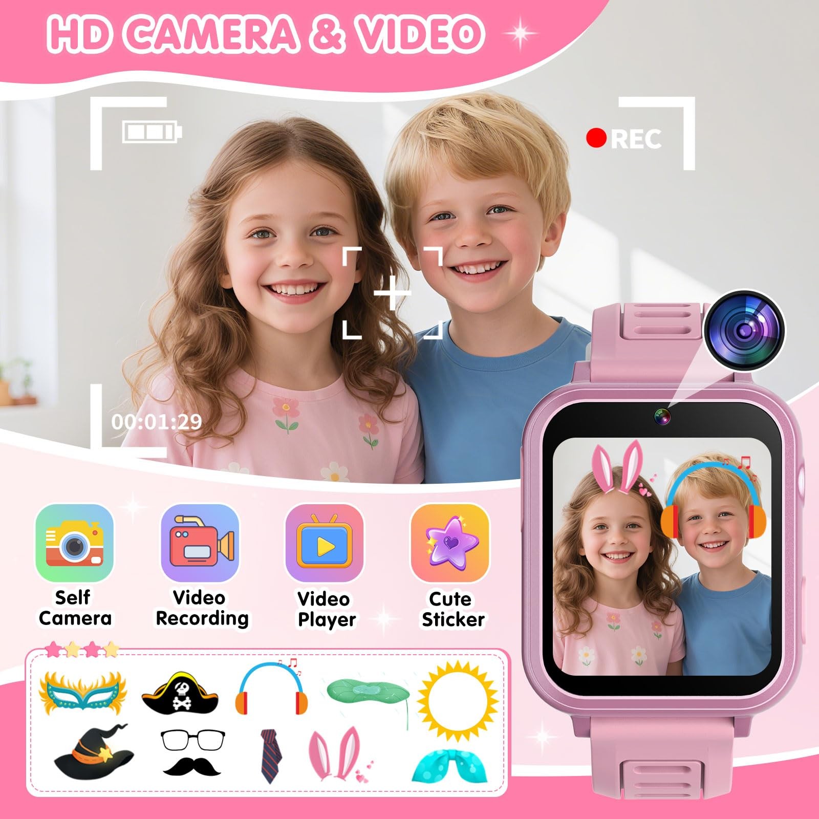 Smart Watch for Kids with 39 Games Touchscreen Camera Video, Music Player, Pe…