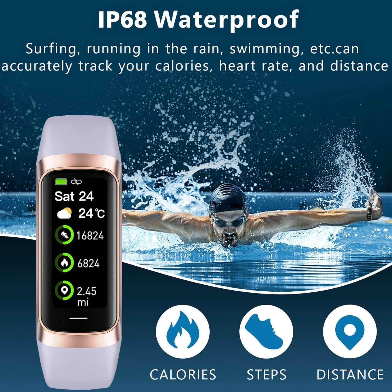 Fitness Tracker with 24/7 Blood Oxygen Heart Rate and Sleep Monitor,Ip68 Waterpr