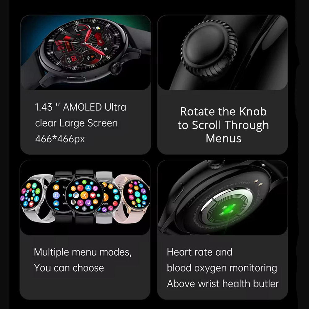 2025 Smartwatch: Round AMOLED, IP68 Water, Bluetooth, All Phones Health Tracker