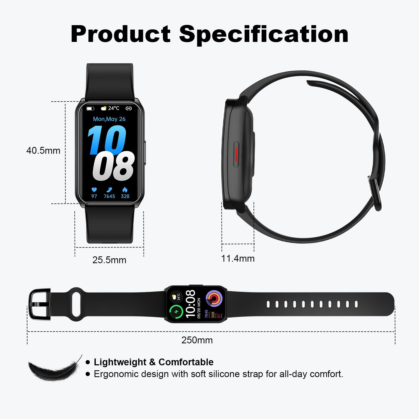 Fitness Tracker Watch Heart Rate Blood Oxygen Sleep Monitor IP68 Waterproof S…