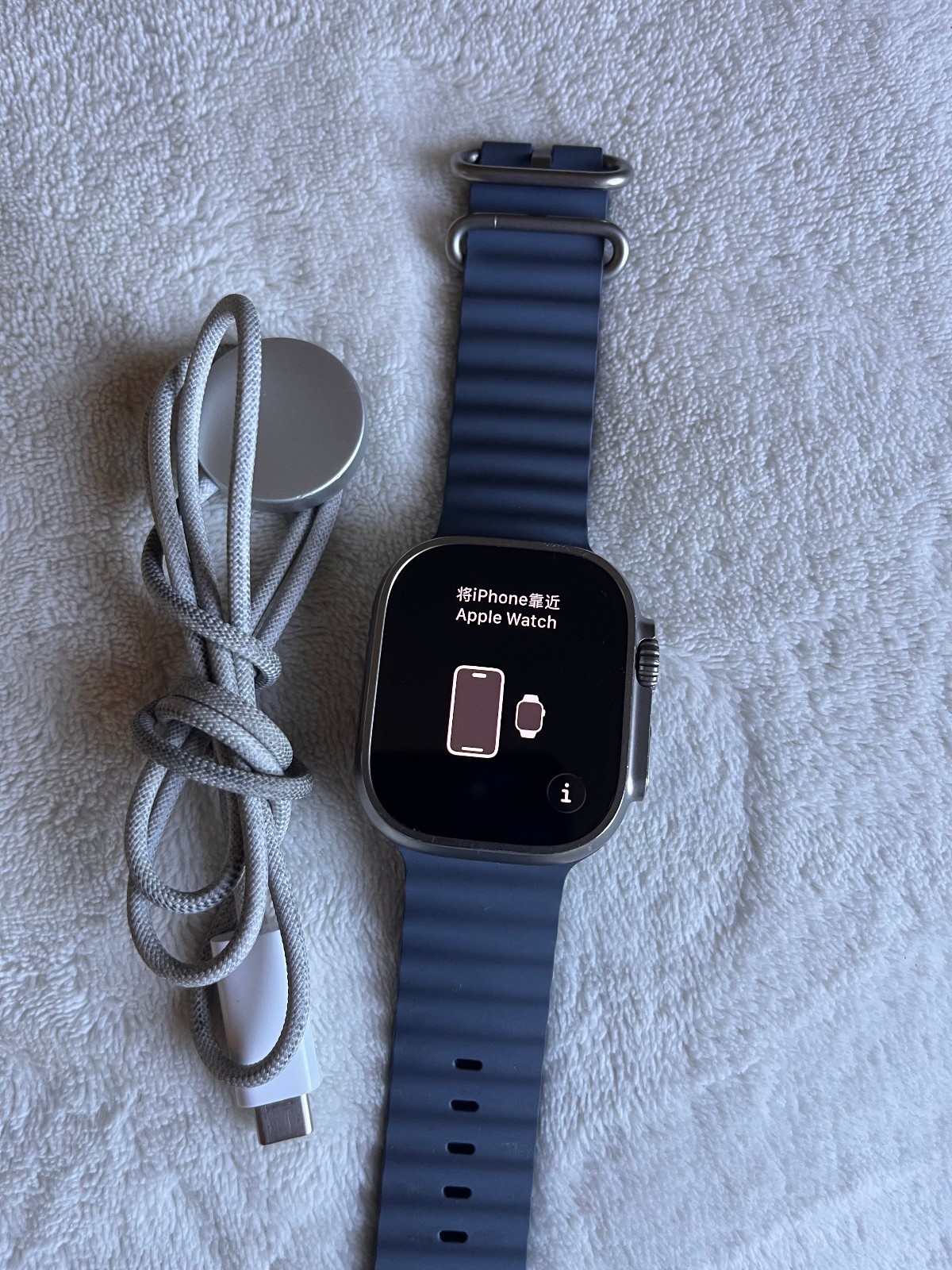 Apple Watch Ultra 2 GPS & Cellular 49mm Titanium Case with Blue Ocean Band. GOOD