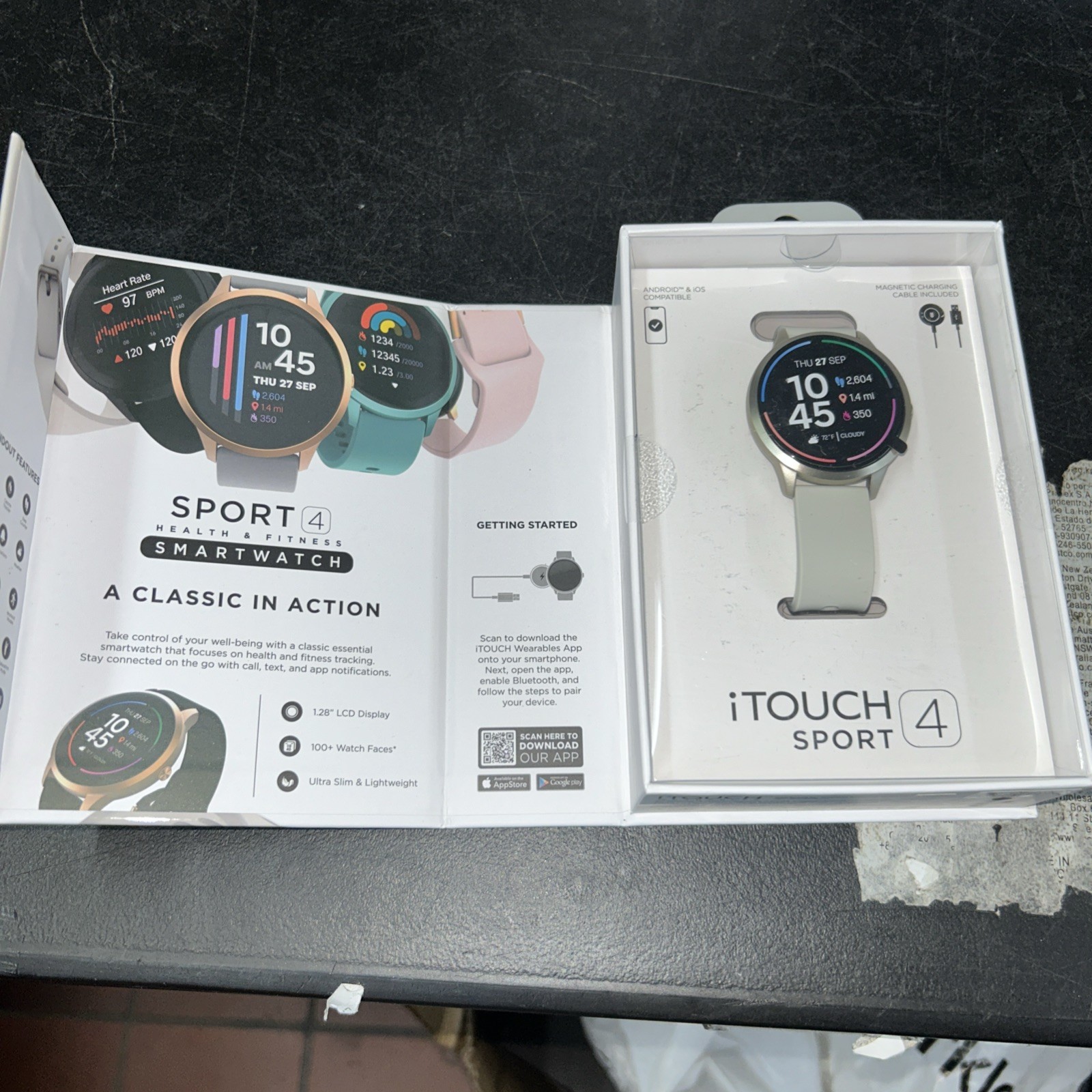 iTouch Sport 4 Smartwatch Fitness Heart Rate, 100+ Sports, Bluetooth-Titanium