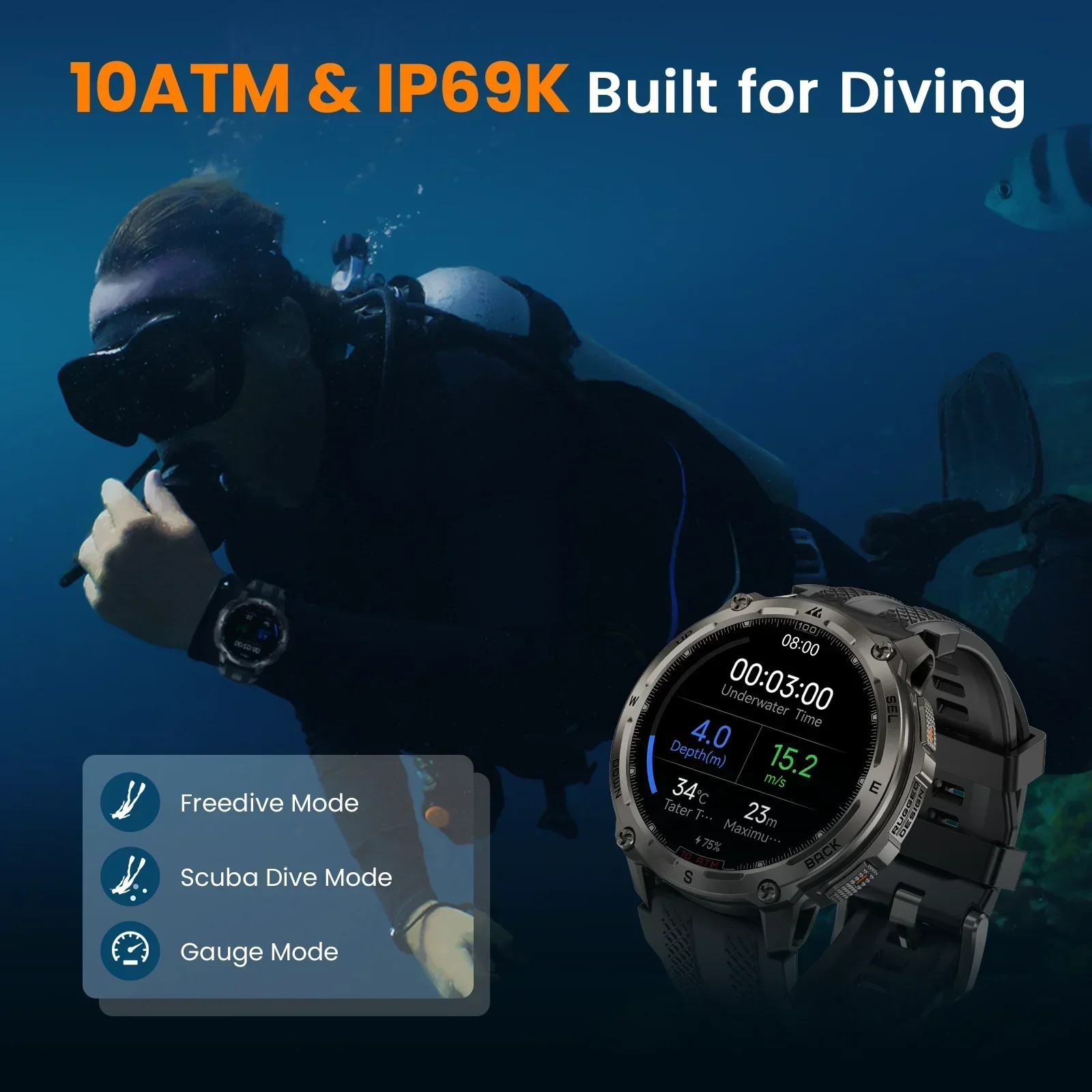 KOSPET Tank T4 Smart Watch Stainless Steel 6-Sat GPS 100M Waterproof Men