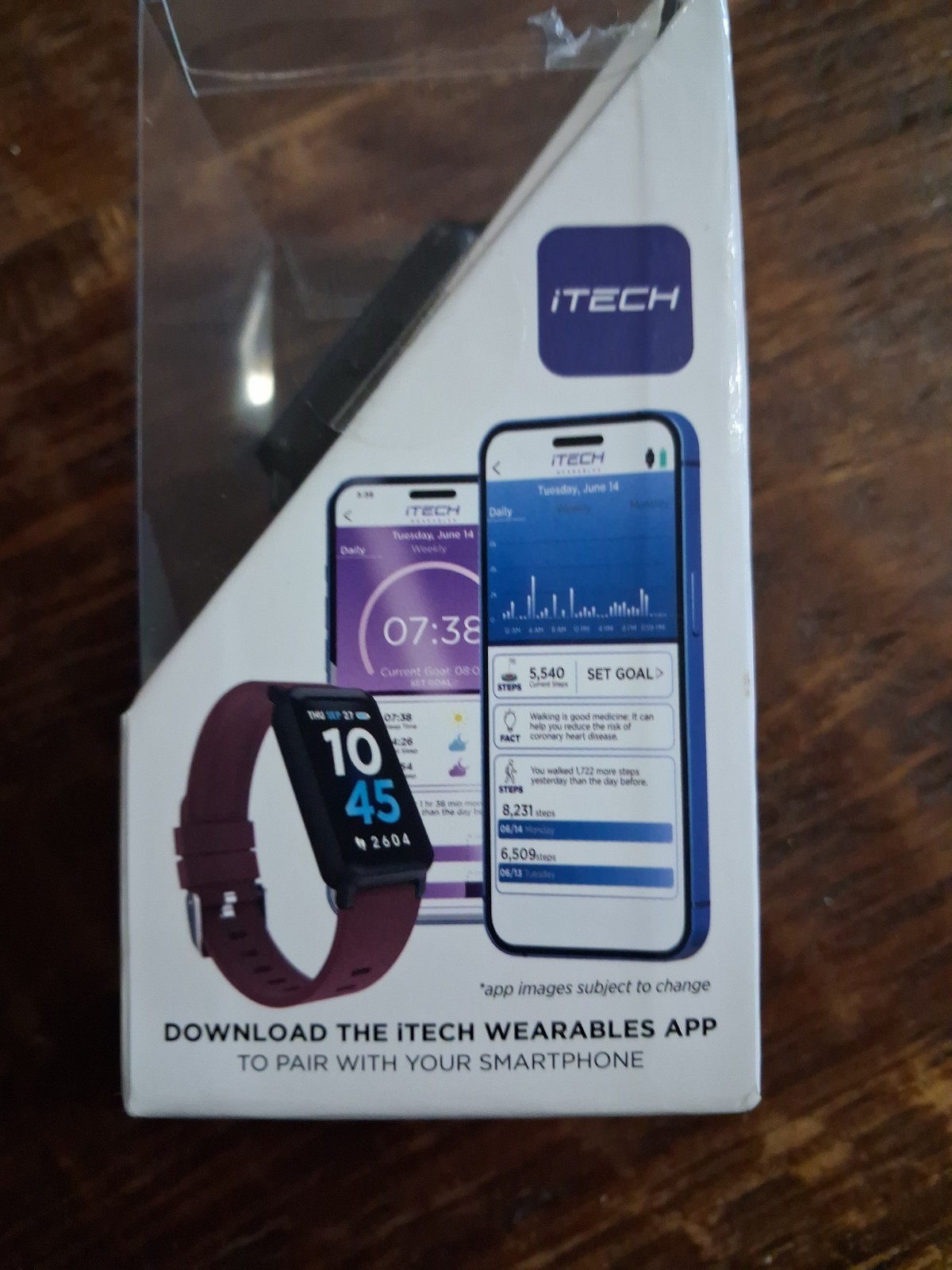 iTech Active 3 Smartwatch/ Fitness Tracker-Silicone Band In Merlot NEW