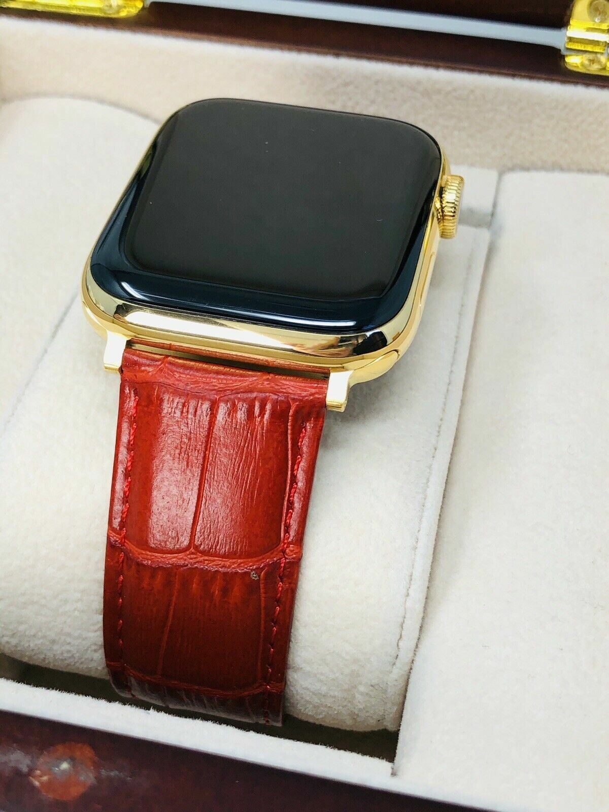24K Gold Plated 41MM Apple Watch SERIES 9 Stainless Steel Red Band GPS LTE O2