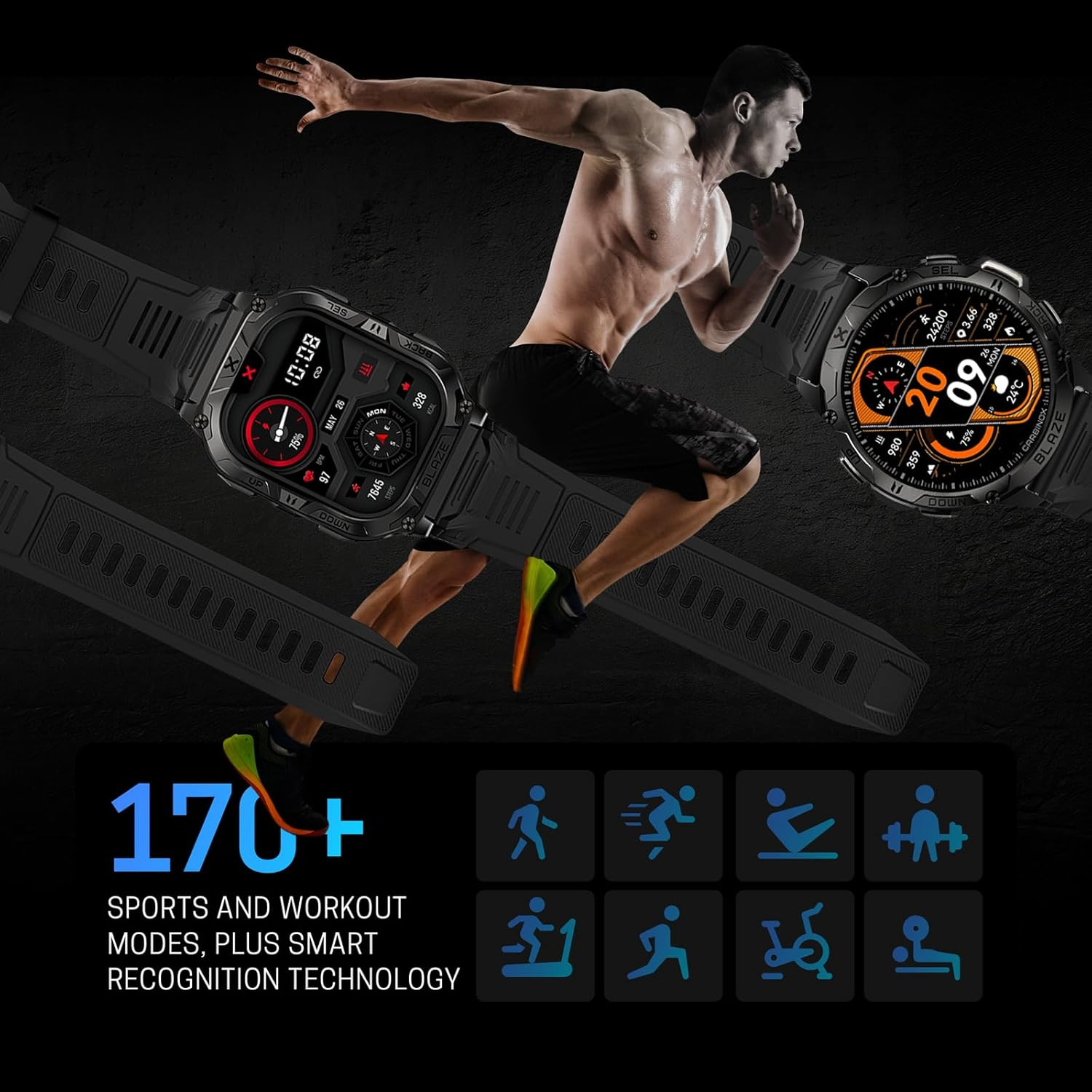 Blaze Smart Watch with GPS – Rugged Fitness Trackers, IP69K Waterproof, 170+ Spo