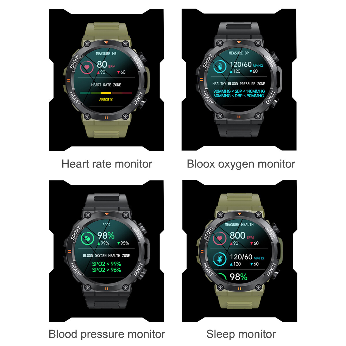 Men’s Waterproof Smart Watch Military Tactical Wristwatch Sport Fitness Tracker-