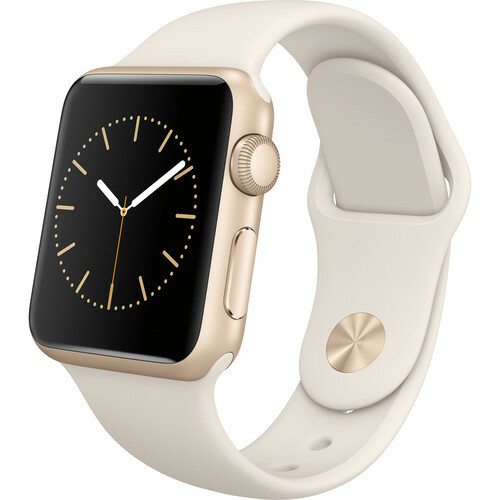 Apple Smart Watch 1st 38mm MLCJ2LL/A Gold Aluminum Case Antique White Sport Band