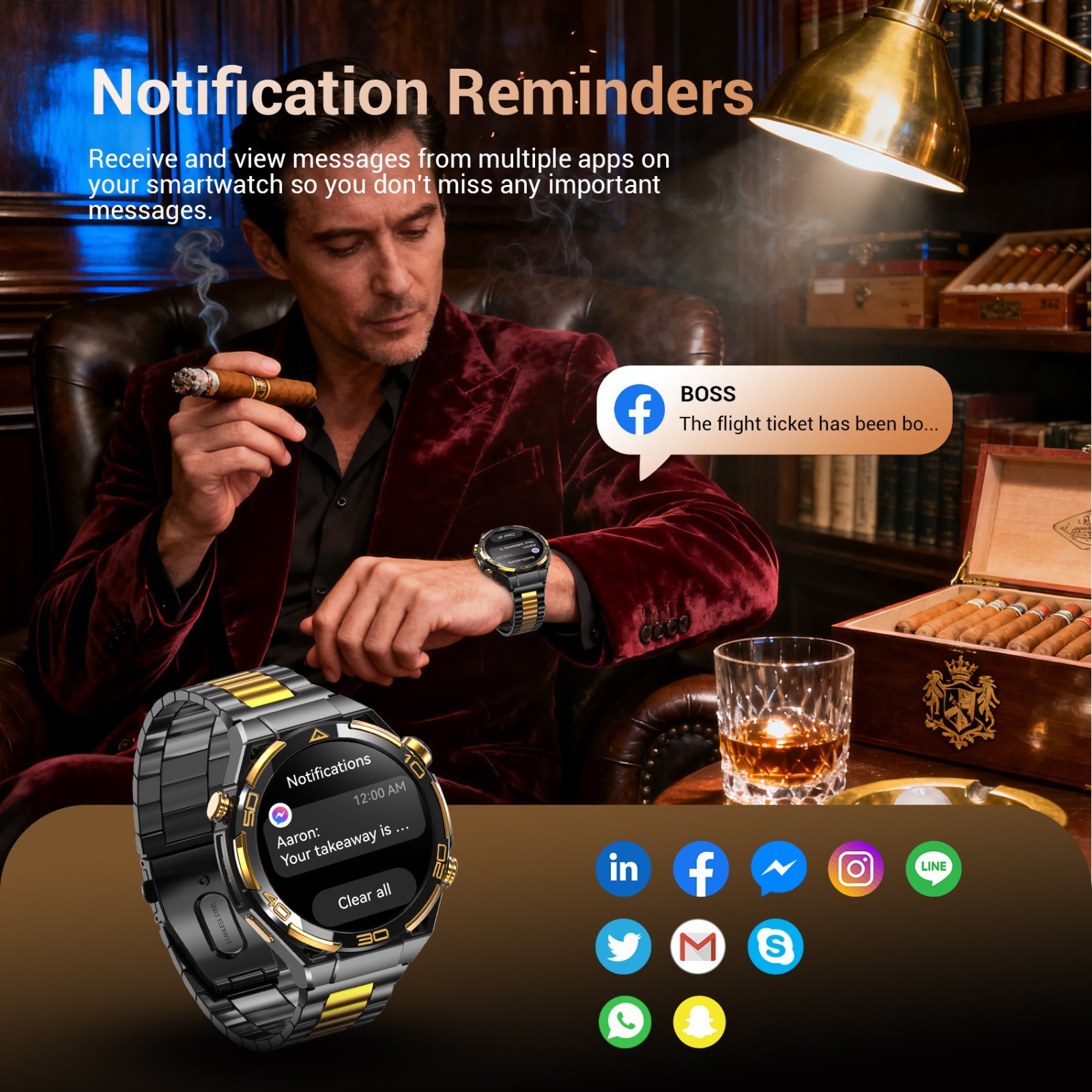 ChatGPT Smart Watch For Men Military Stainless steel Smartwatch For iOS Android