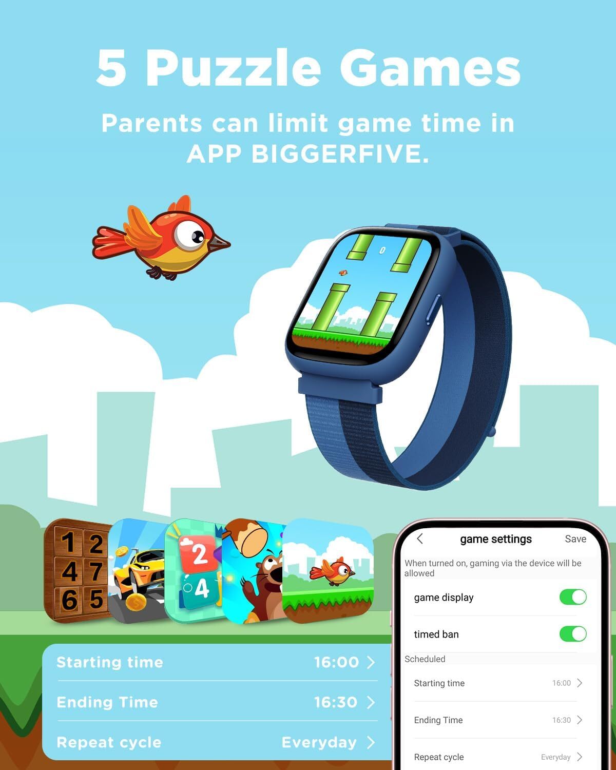 Smart Watch for Kids 1.8″ Fitness Tracker Watch Pedometer Puzzle Games for Kids