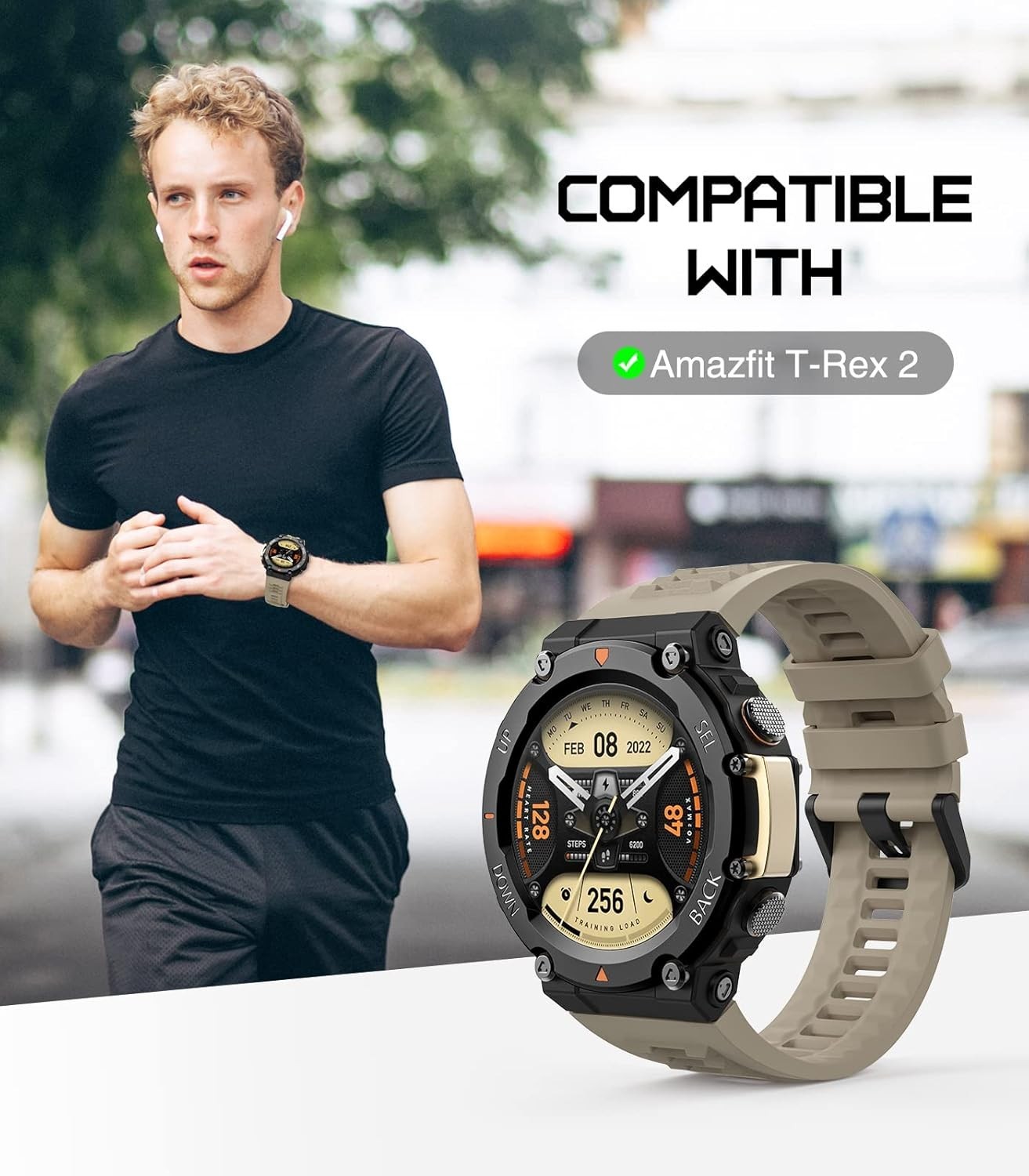 MoKo Watch Band Compatible with Amazfit T-Rex 2 Outdoor GPS Smartwatch, Soft Sil