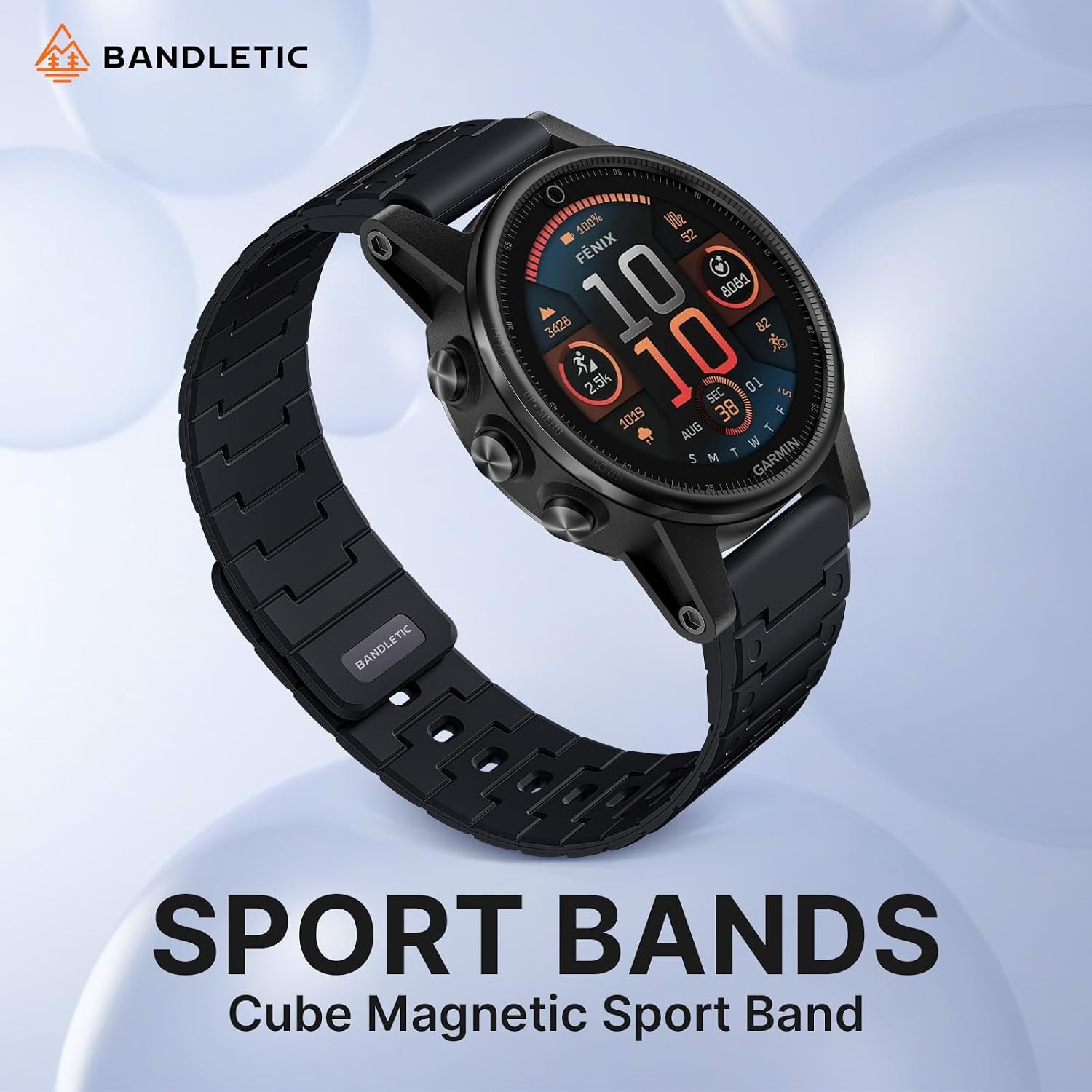 Black Magnetic Band for Garmin Fenix 8 43mm Quick Fit 20mm Replacement Strap