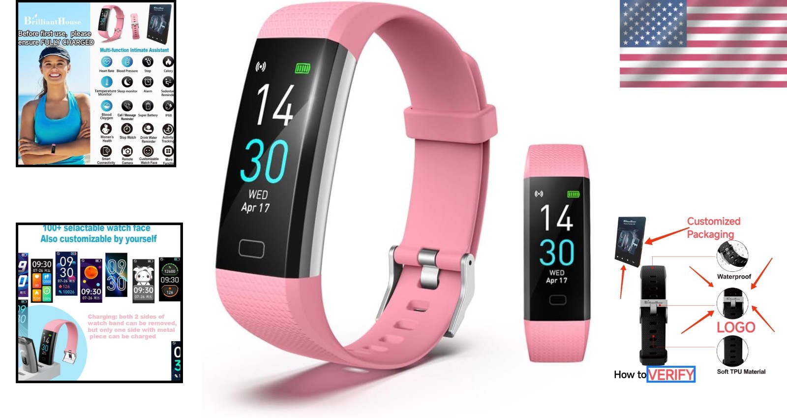 Waterproof Fitness Tracker with Heart Rate & Blood Pressure Monitor for All