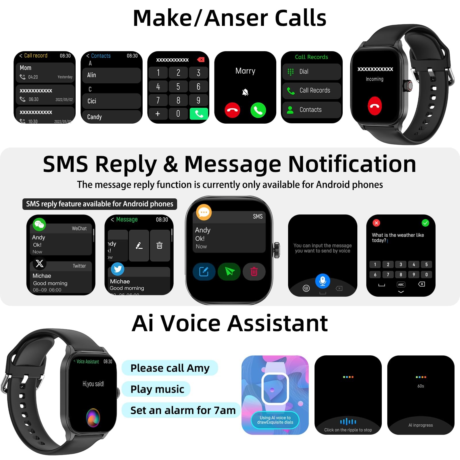 Smart Watch, GPS & Free Maps, 1.96″ HD Screen, AI, Bluetooth Call & Text, Hea…