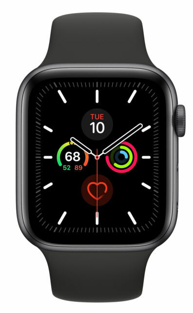 Apple Watch Series 5 44mm Space Gray Aluminum Case with Black Sport Band – S/M &