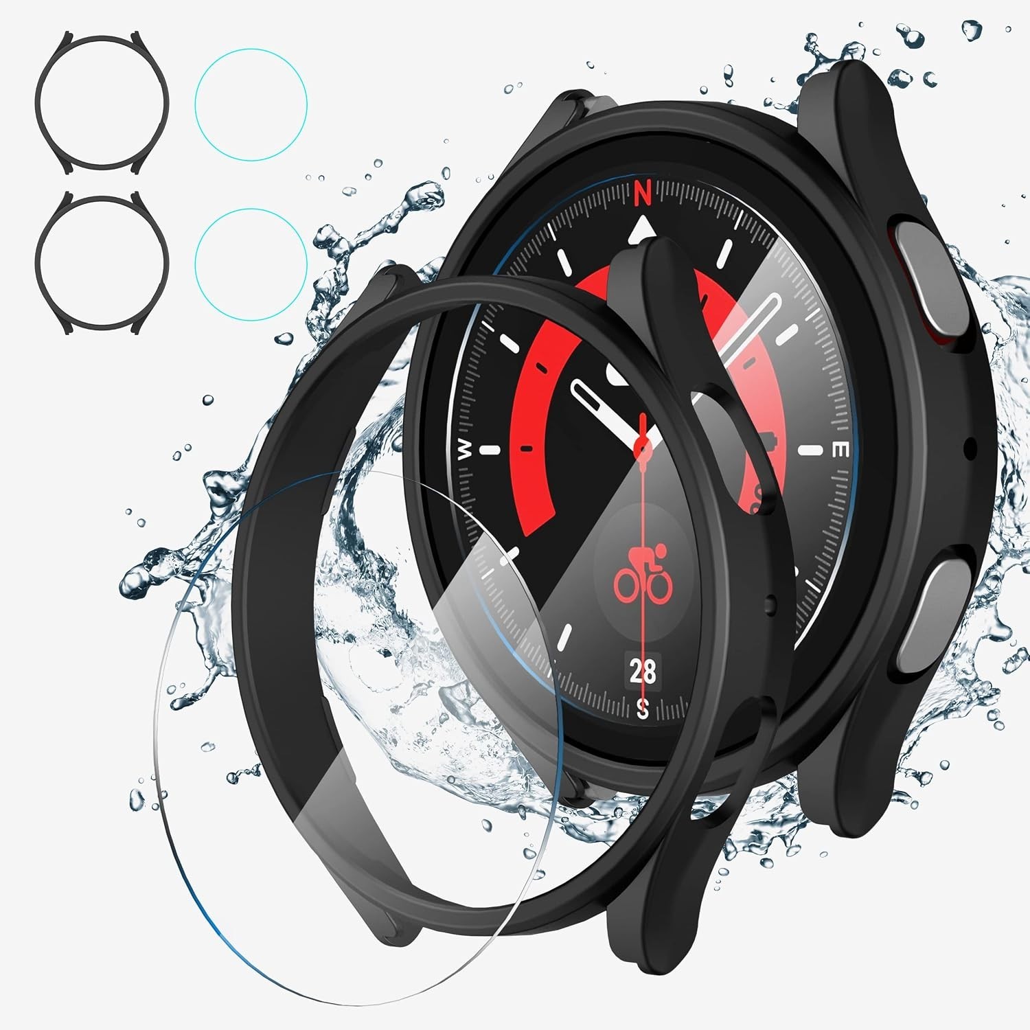 2+2 Pack Tempered Glass Screen Protector for Samsung Galaxy Watch 5 Pro 45mm Ant