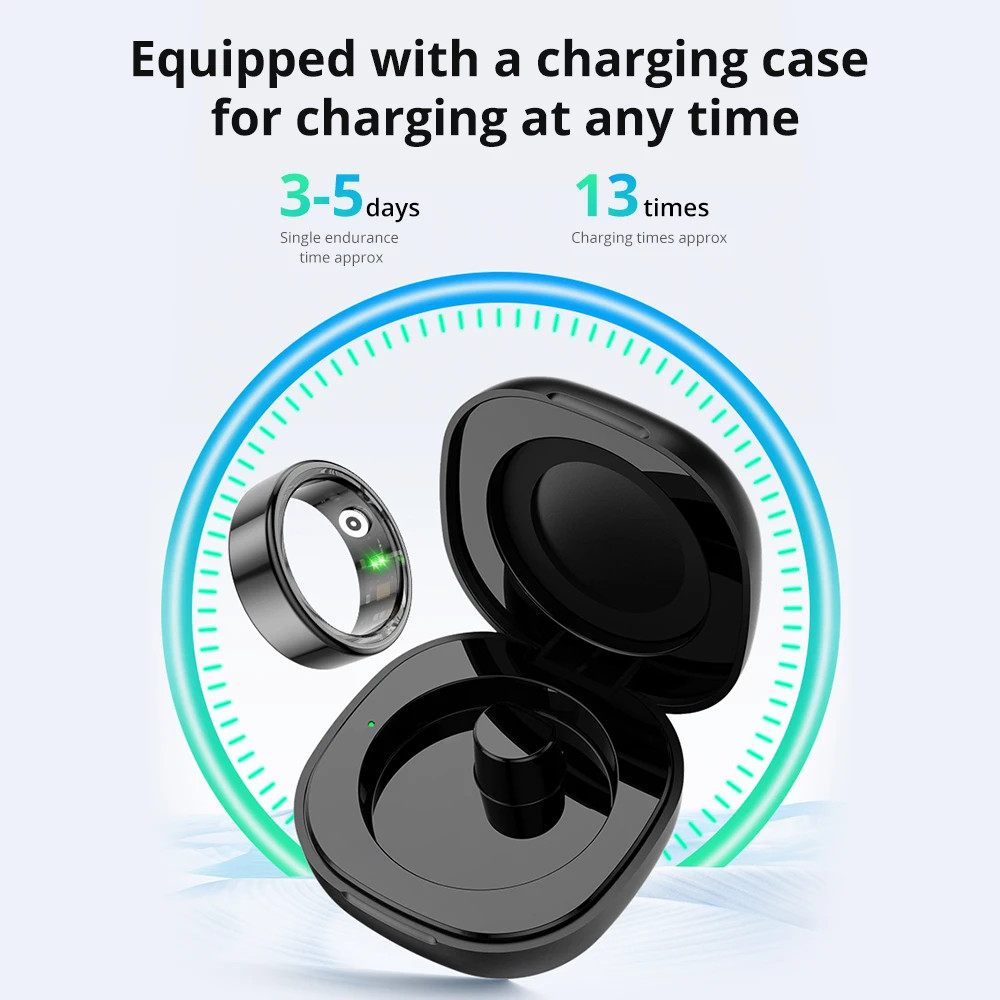 Smart Ring R02 with Charging Case – 39 Days Battery, Health Monitor, Waterproof