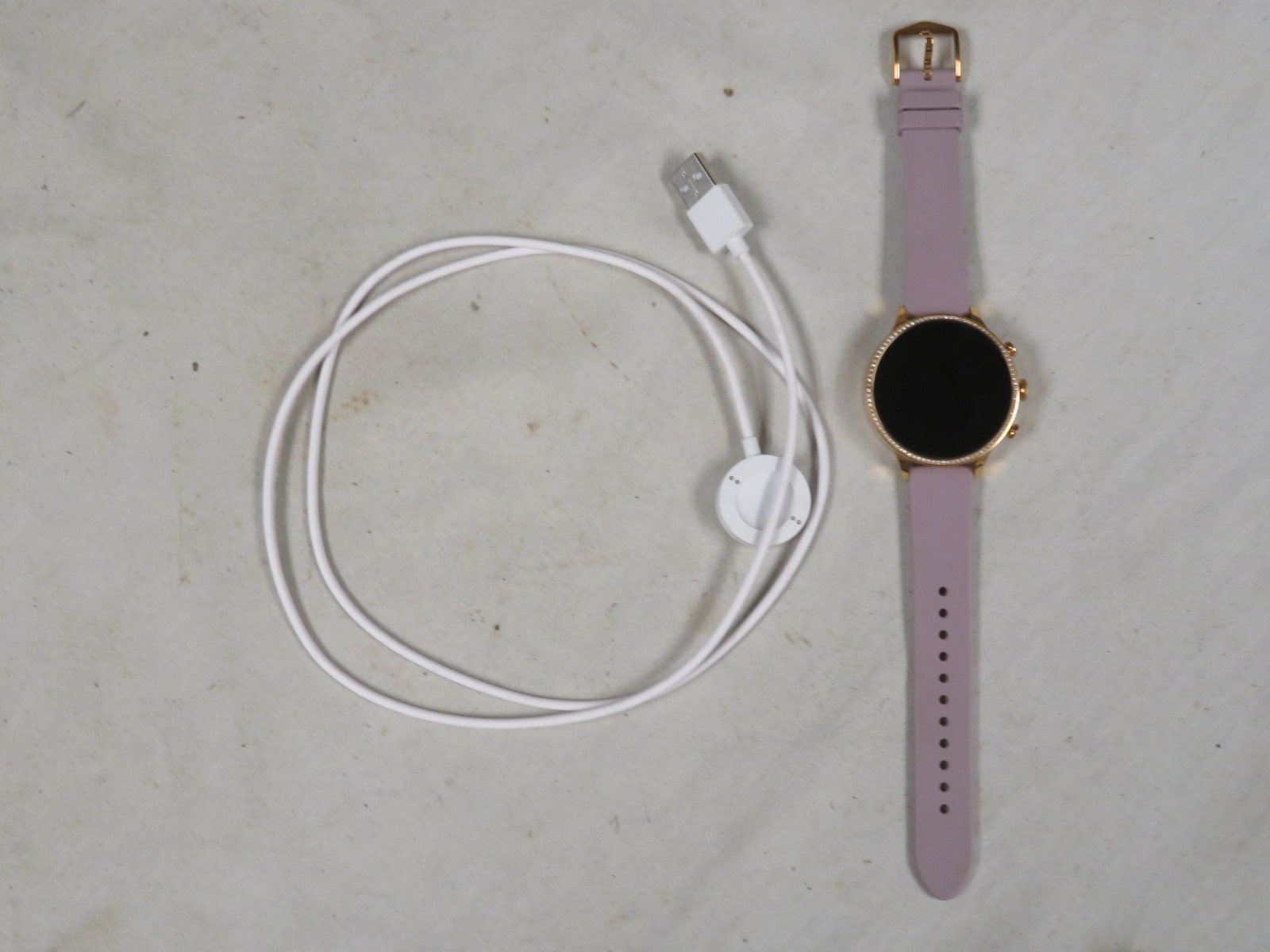 Fossil Women’s Gen 6 42mm Smartwatch Gold Face, Purple Silicone Band (FTW6080V)