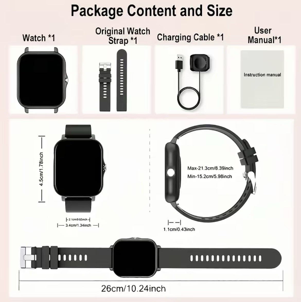 Bluetooth Smart Watch Fitness Tracker Heart Rate Sleep Monitor for Android iOS
