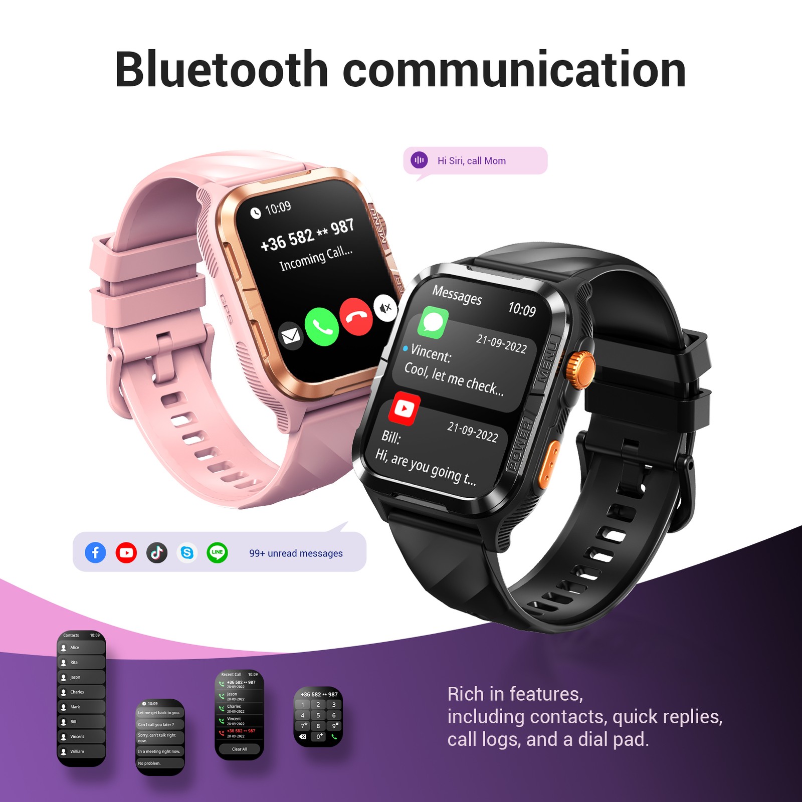Military Grade Smart Watch Men GPS Flashlight Compass Waterproof Bluetooth Call