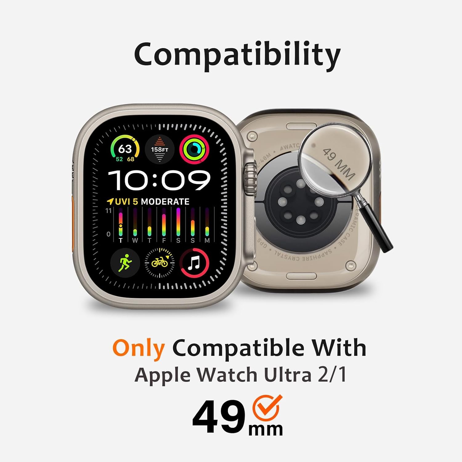 Metal Case for Apple Watch Ultra 49mm with Built-in Screen Protector, Titanium