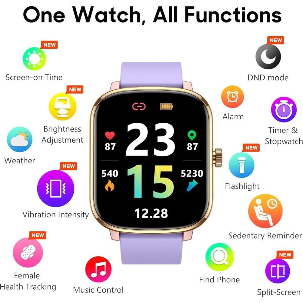 1.69”Smart Watch with Heart Rate, Blood Pressure, Blood Oxygen & Sleep Monitor