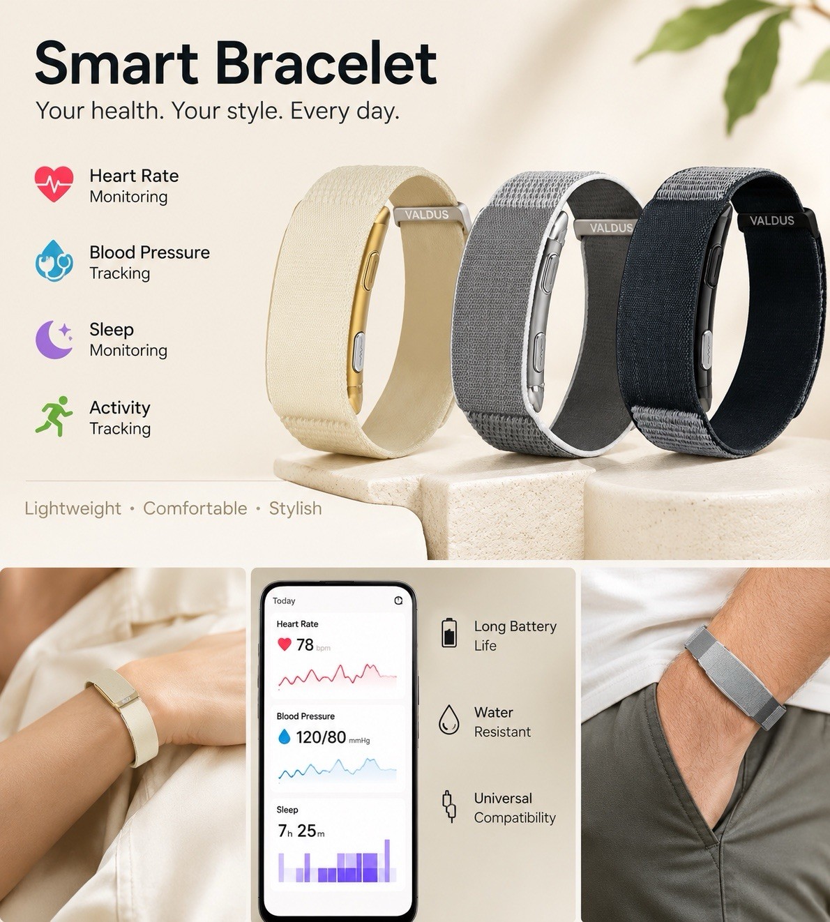 VALDUS VITRO ECG Smart Bracelet Heart Rate Blood Pressure Fitness Waterproof