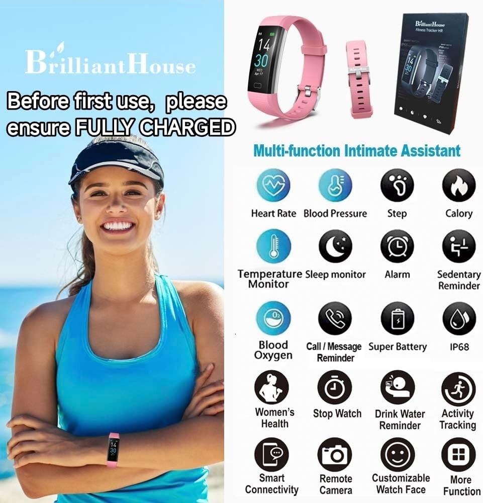 Waterproof Fitness Tracker with Heart Rate & Blood Pressure Monitor for All