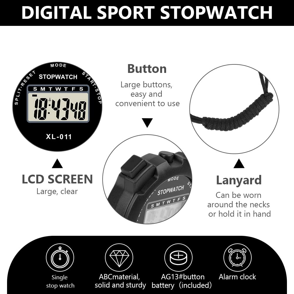 Digital Stopwatch Single Lap Split 12/24 Hour Clock for Coaches Swimming Running
