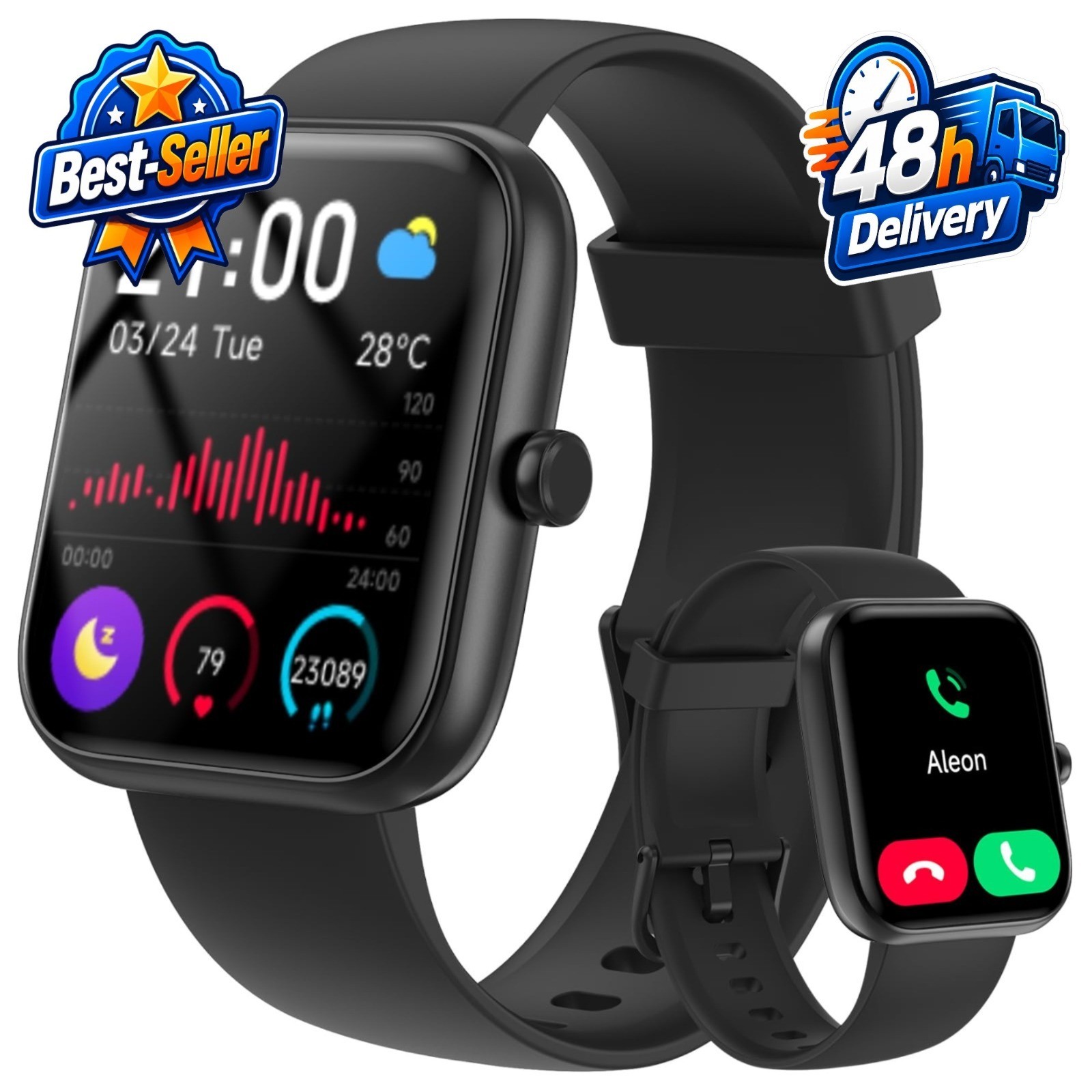 Konitee Smart Watch with Bluetooth Call, Alexa, 1.83″ Display, Waterproof