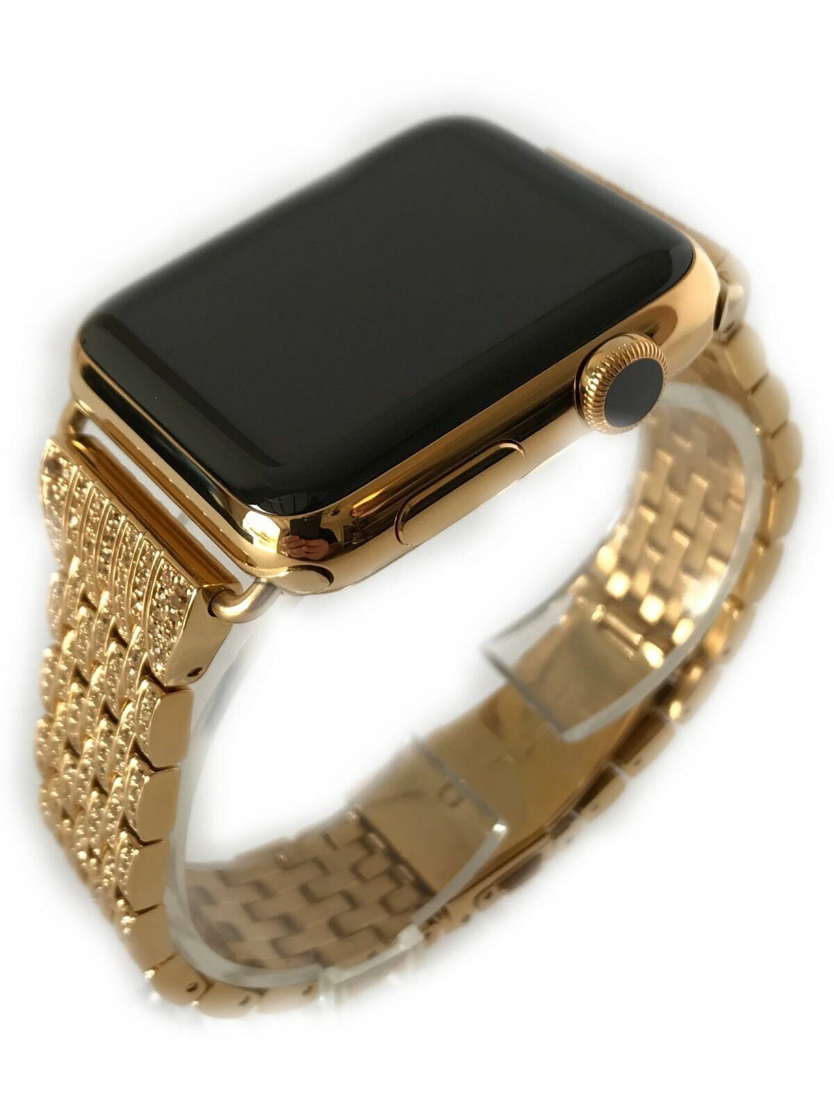 24K Gold 42MM Apple Watch 24K Gold Links Band with Diamond Rhinestone Gen 1