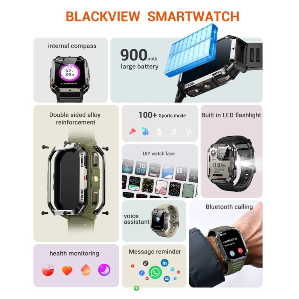 Military Smart Watch for Men Women Bluetooth 5.3 Fit for IPhone Android Open Box