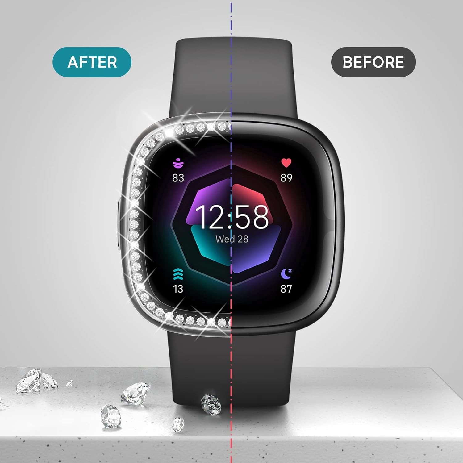 2-Pack Screen Protector Case for Fitbit Versa 4 & Sense 2 Bling Diamonds Bumper