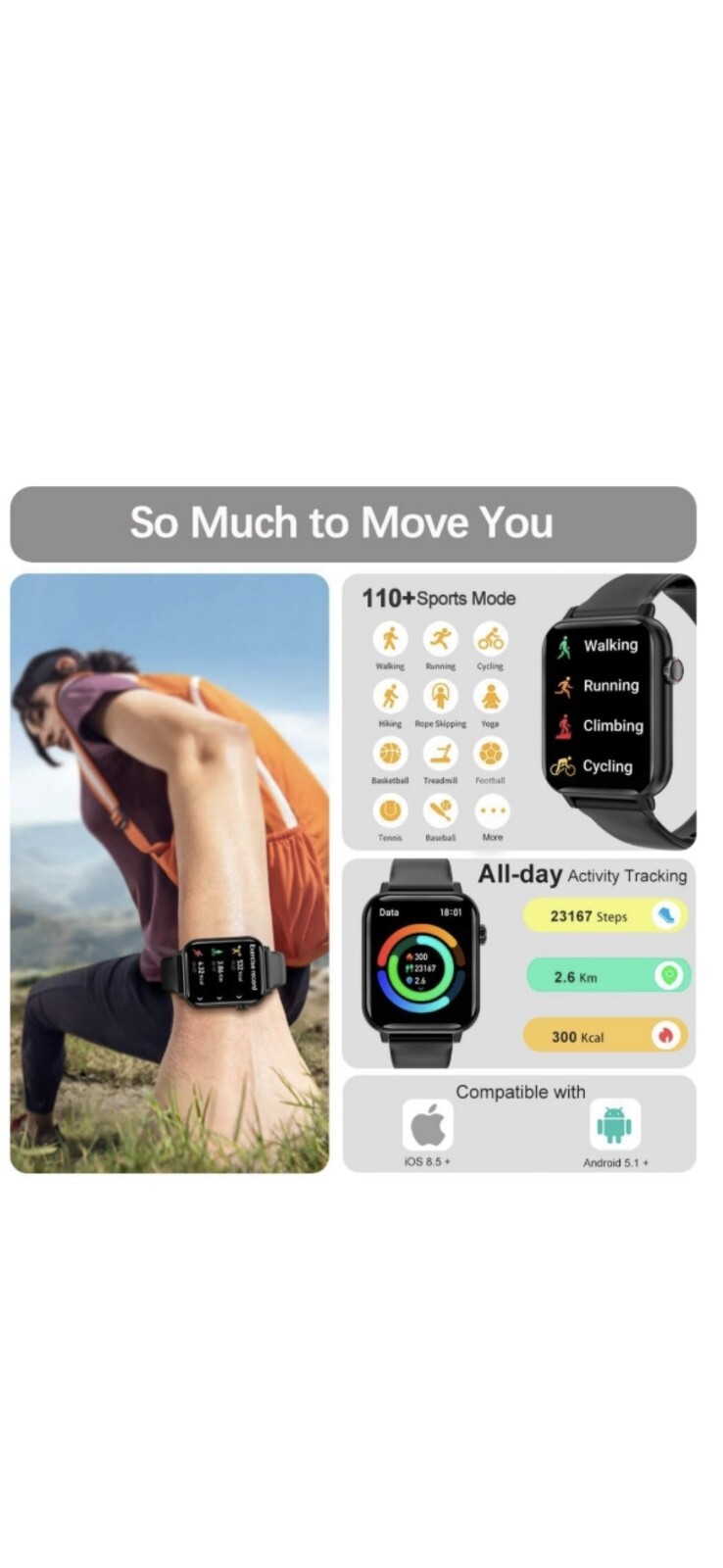 Smart Watch for Men Women Answer/Make Calls, 1.96″ HD Fitness Watch with Heart R