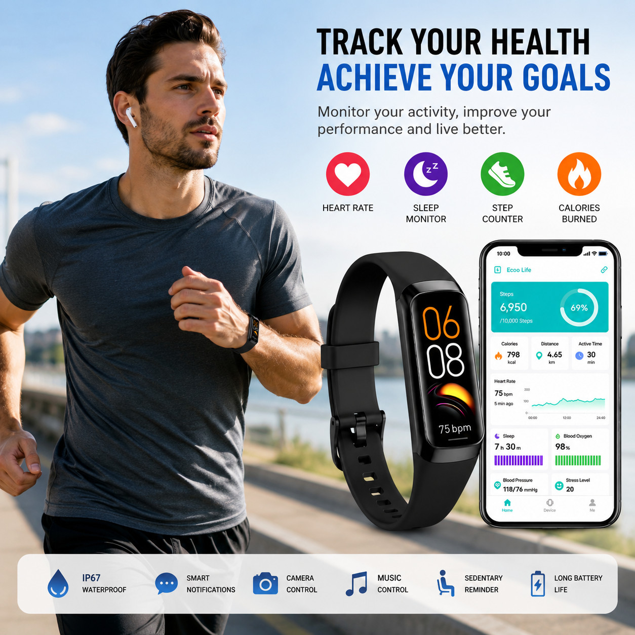 Vital Smart Watch and Fitness Tracker for Men/Women | Sleek Activity Tracker Hea