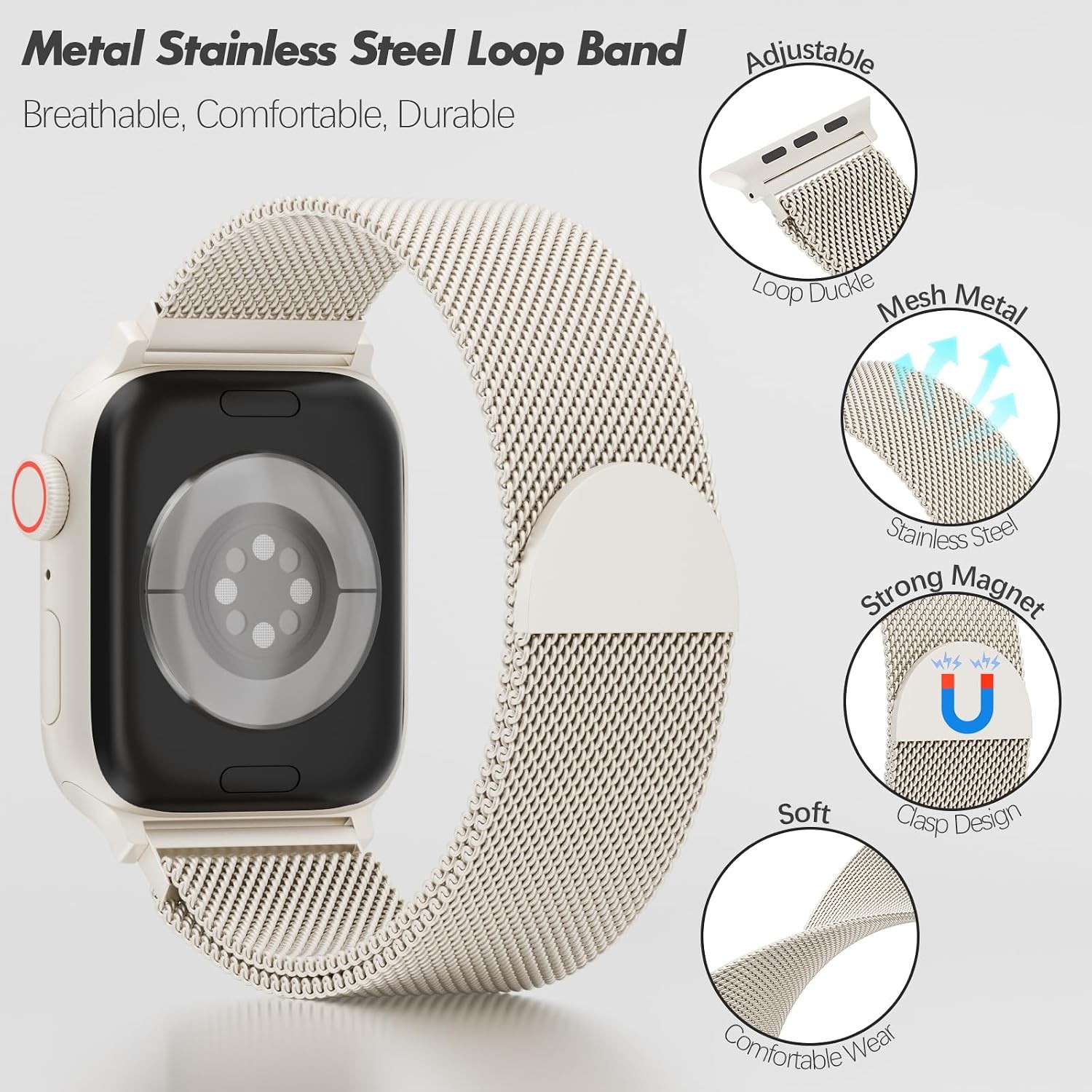 3 Pack Metal Mesh Loop Strap Compatible with Apple Watch 38mm 40mm 41mm