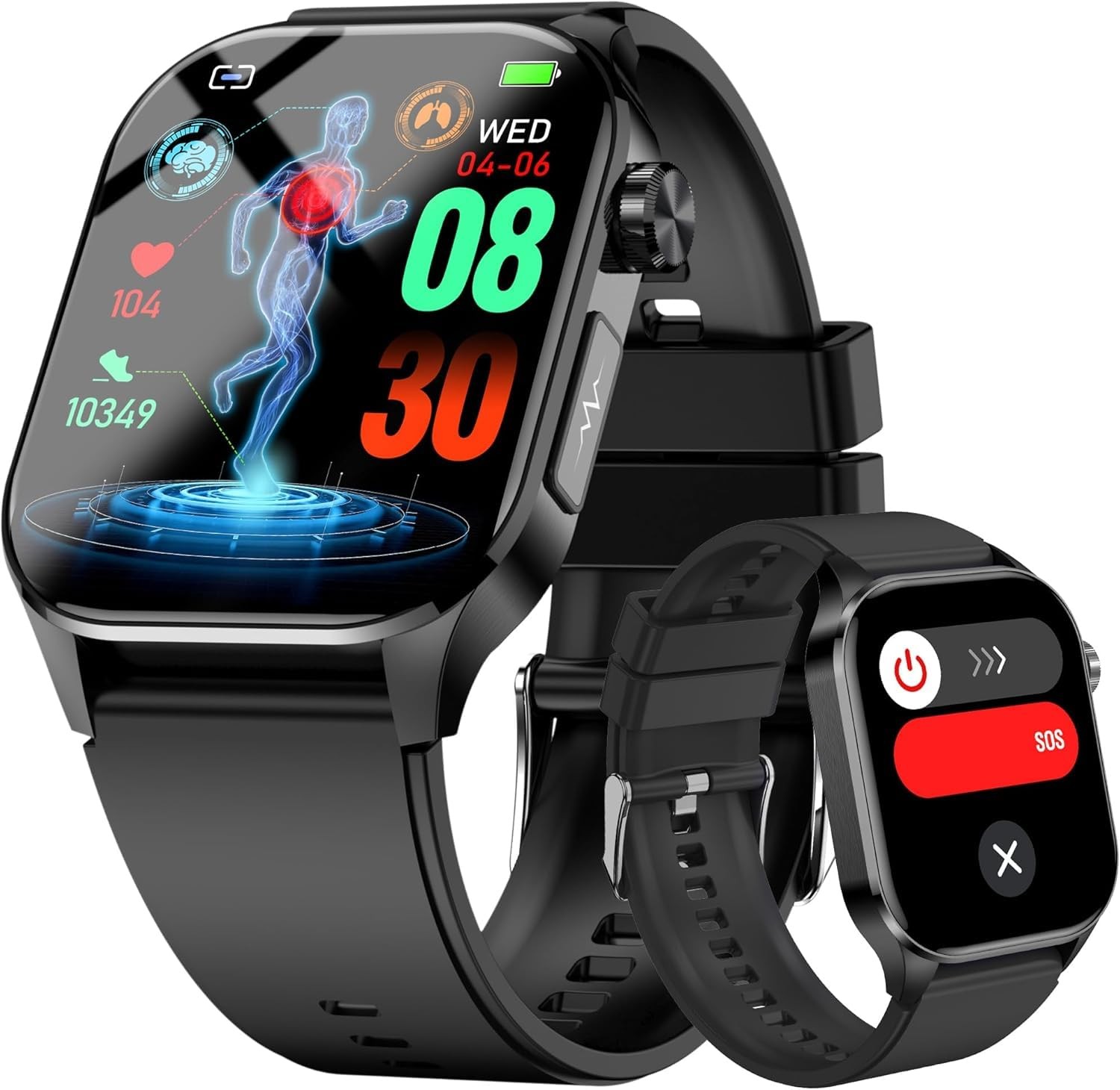 Advanced Health Smartwatch for Women Men with Real-Time Large, Black