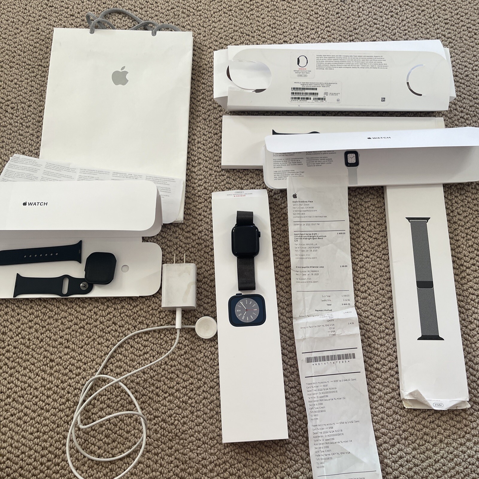 Apple Watch Series 8 GPS 41mm Midnight Case Sport Band + Graphite Milanese Loop