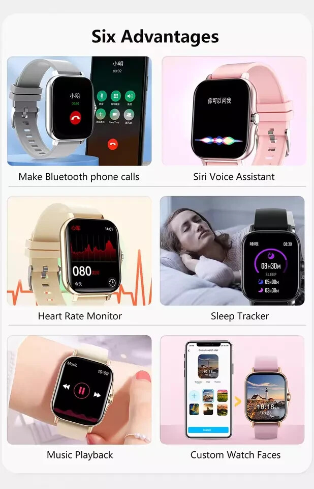 2024 New Men’s Women’s Sports For Smart Watch W/ Large Screen Silicone Y13 Black