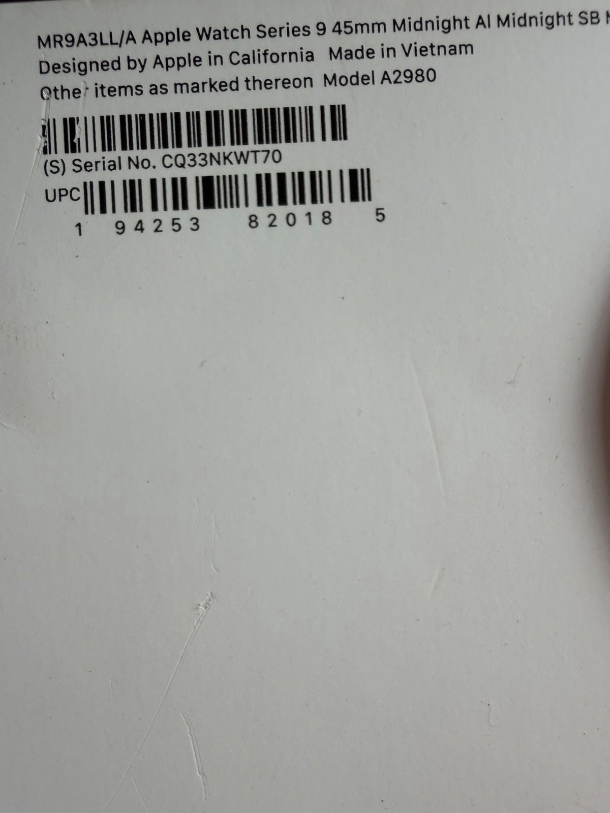 GPS Apple Watch Series 9 45MM Midnight Sport Band MR9A3LL/A Extra Band