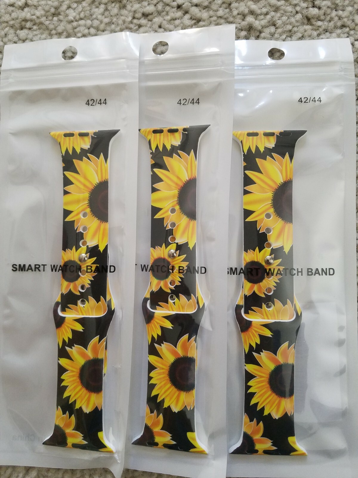 Sunflower Silicone Sport Band Strap For Apple Watch 42/44 mm 3 Bands