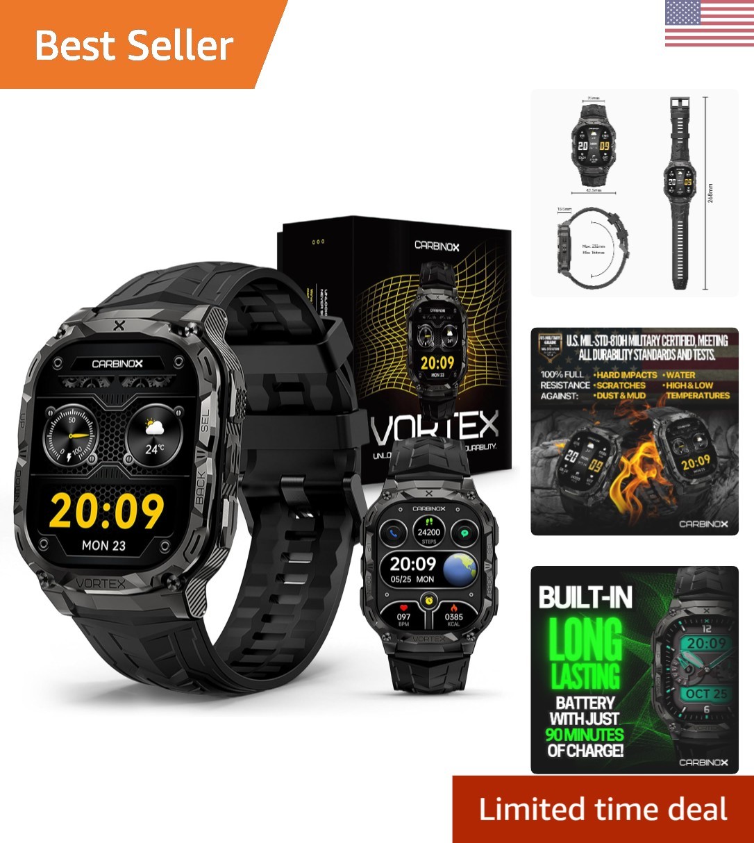 1.96′ Rugged Smartwatch – Activity Tracker, Make/Receive Calls, Durable Design