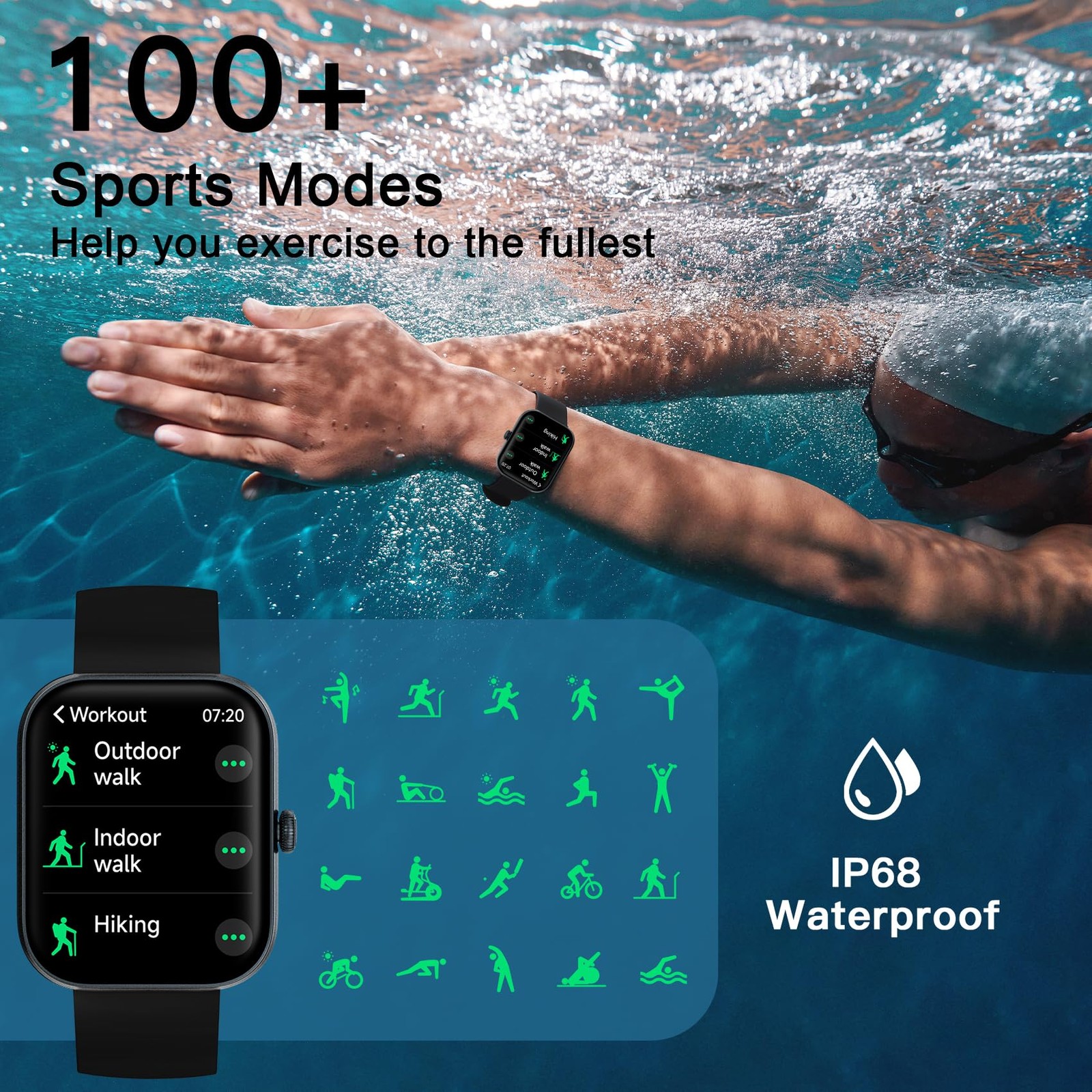 Smart Watch 1.91in Bluetooth Calls 100 Sport Modes Heart Rate SpO2 Sleep Monitor
