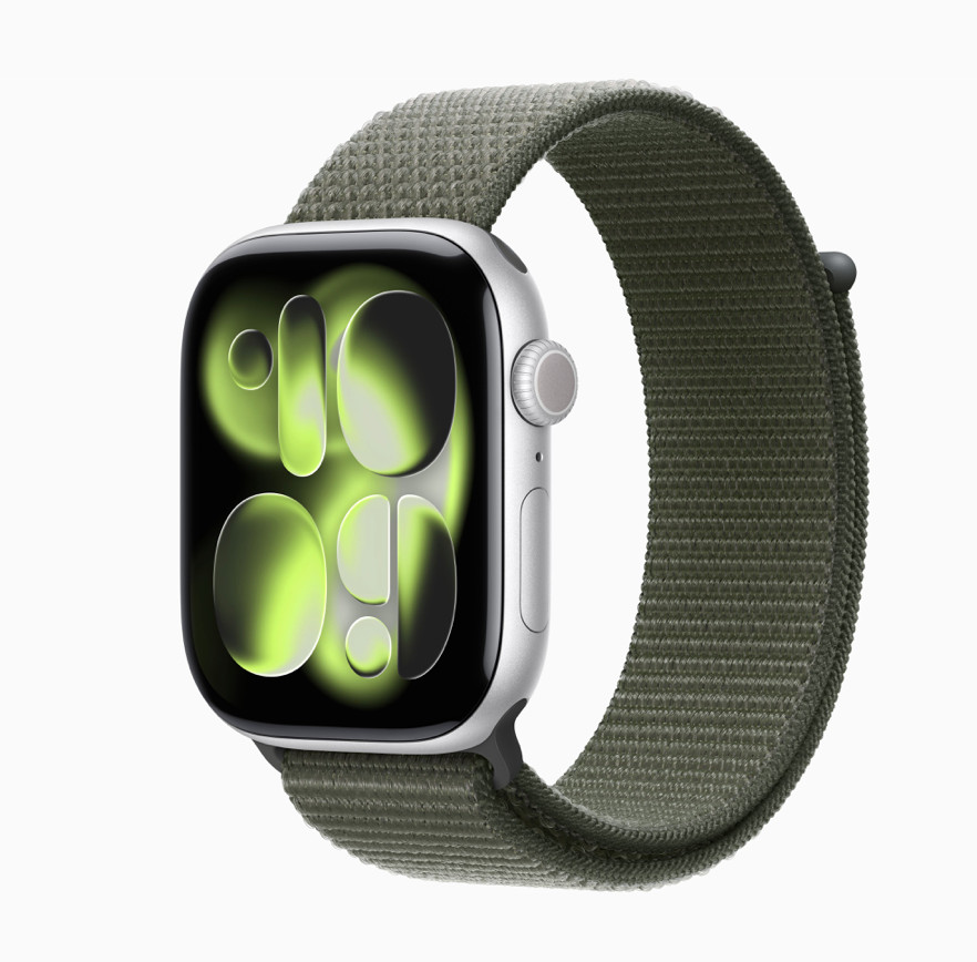 Apple Watch Series 10 46mm GPS + CEL Aluminum Silver & Forest Textile Band – New