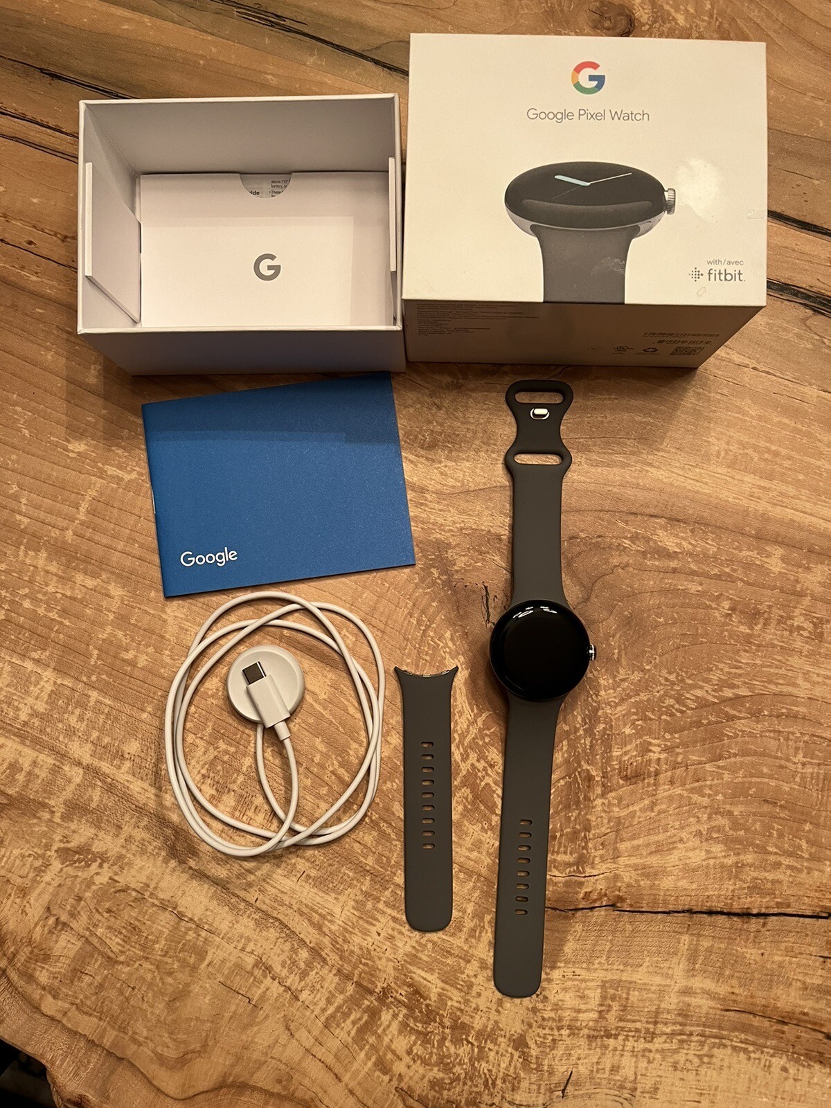 Google Pixel Watch 41mm Polished Silver Stainless Steel Case with Charcoal…
